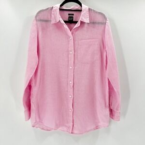 GAP Pink 100% Linen Boyfriend Shirt Womens Medium Long Sleeve Button Down Top